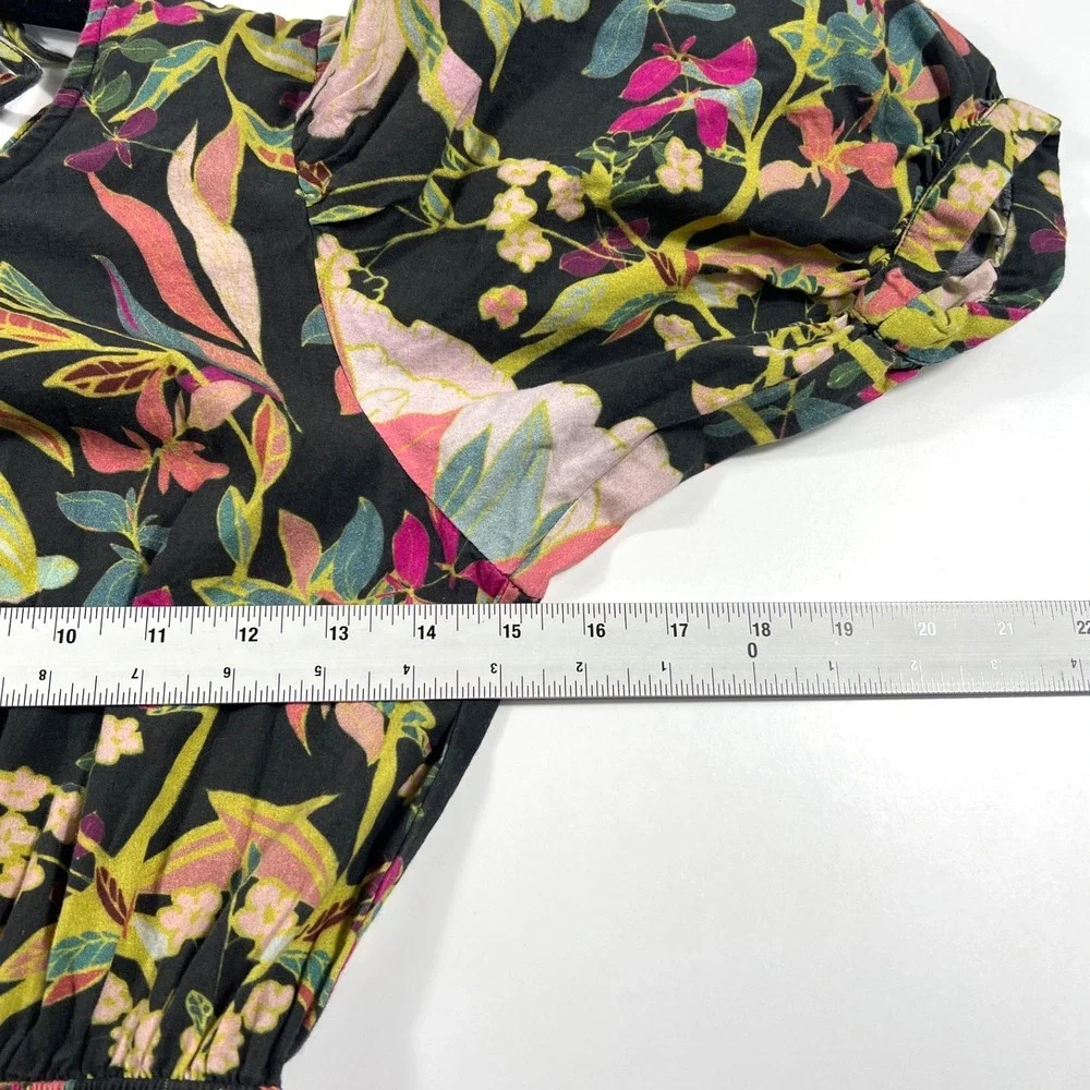 Anthropologie XS Conditions Apply Floral Cotton Open Back Tiered Midi Dress Boho